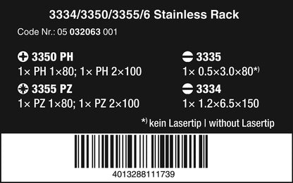 Wera 05032063001 3334/3350/3355/6 Screwdriver set, stainless and rack, 6 pieces