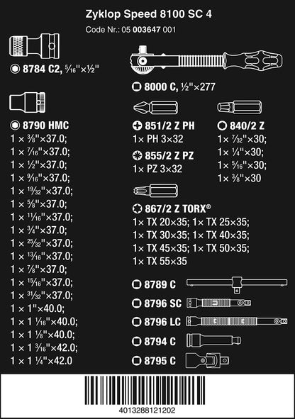 Wera 5003647001 Zyklop 8100 SC 4 1/2-Inch SAE Ratchet Set, 38-Piece