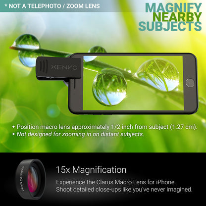 Xenvo Pro Lens Kit for iPhone and Android, Macro and Wide Angle Lens with LED Light and Travel Case Black